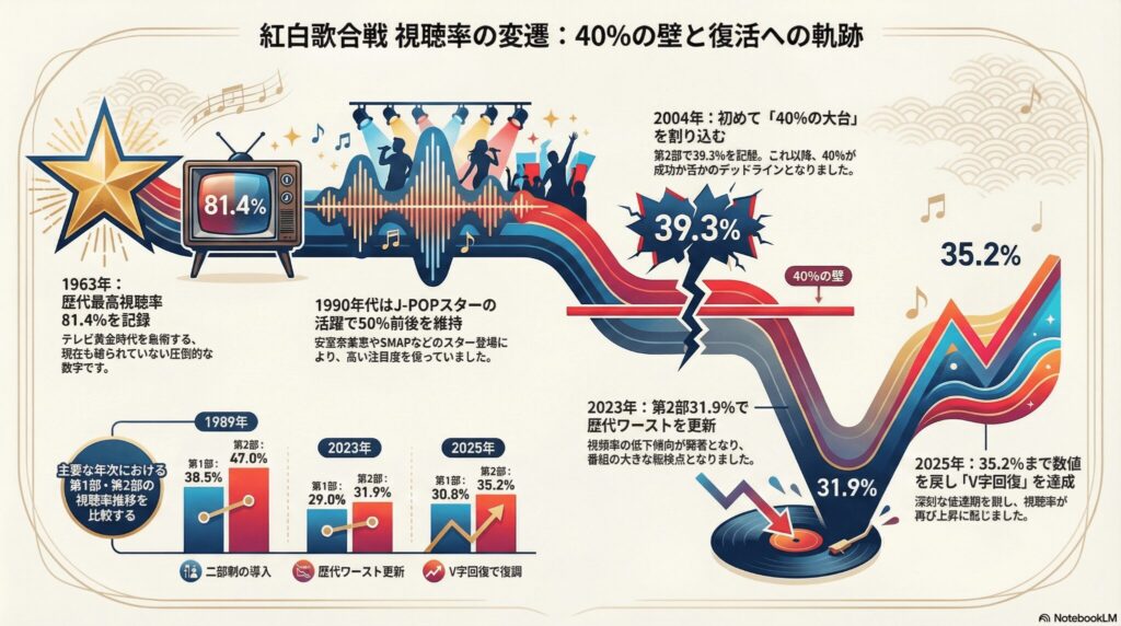 紅白歌合戦の歴代視聴率まとめ！最高・ワーストや最新2025年も