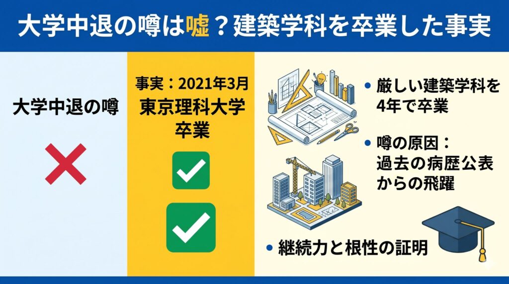 大学中退の噂は嘘？建築学科を卒業した事実