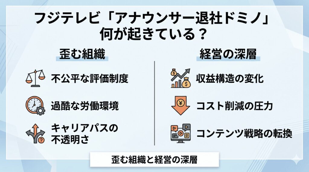 フジテレビ「アナウンサー退社ドミノ」何が起きている？歪む組織と経営の深層