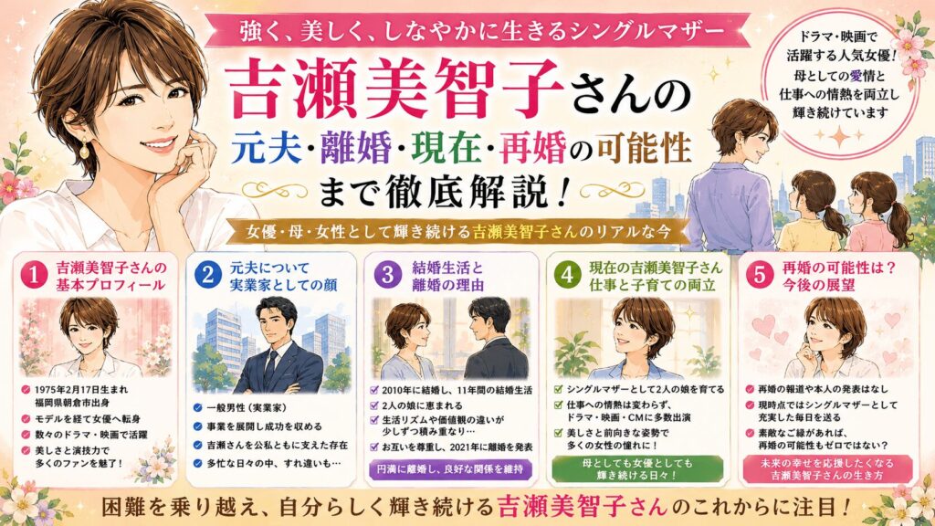 吉瀬美智子の離婚理由は？再婚相手や子供についても！