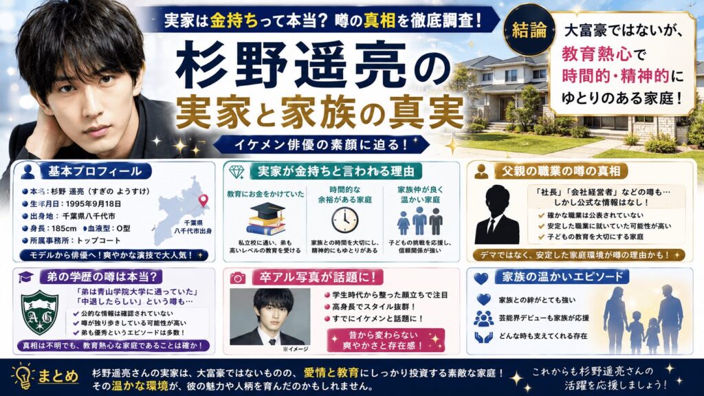 杉野遥亮の実家は金持ち？家族の噂や学歴から真相を検証