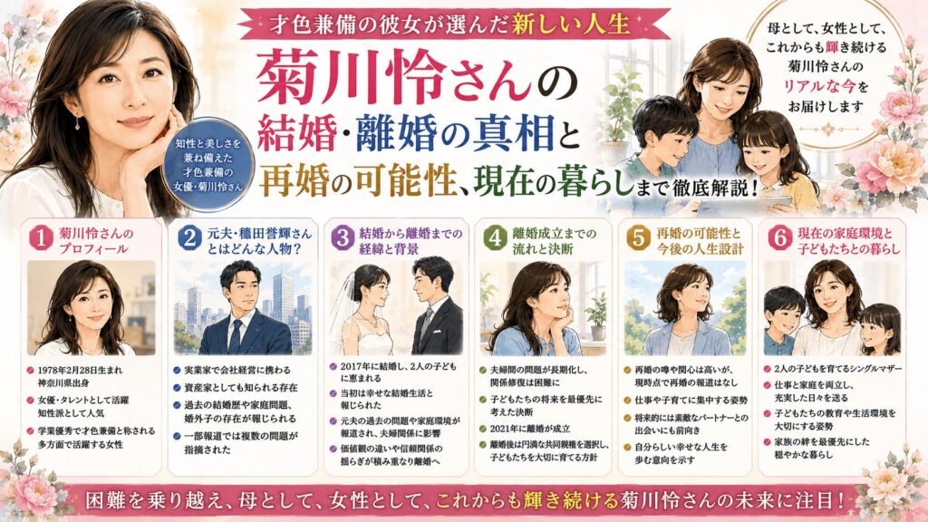 菊川怜の離婚理由は旦那の婚外子が原因？資産や学歴も解説！